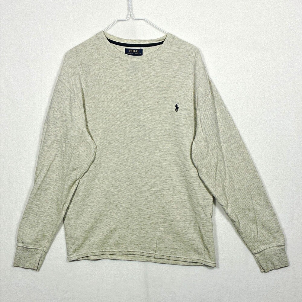 Polo Ralph Lauren gray cotton waffle crewneck logo pullover sweatshirt men's L
